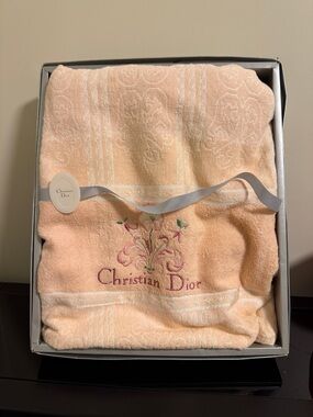 Christian Dior Peach Embroidered Large Luxury Beach Towel